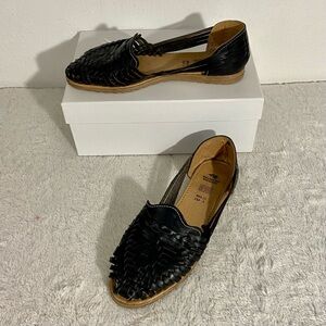 Black Woven Leather Sandals